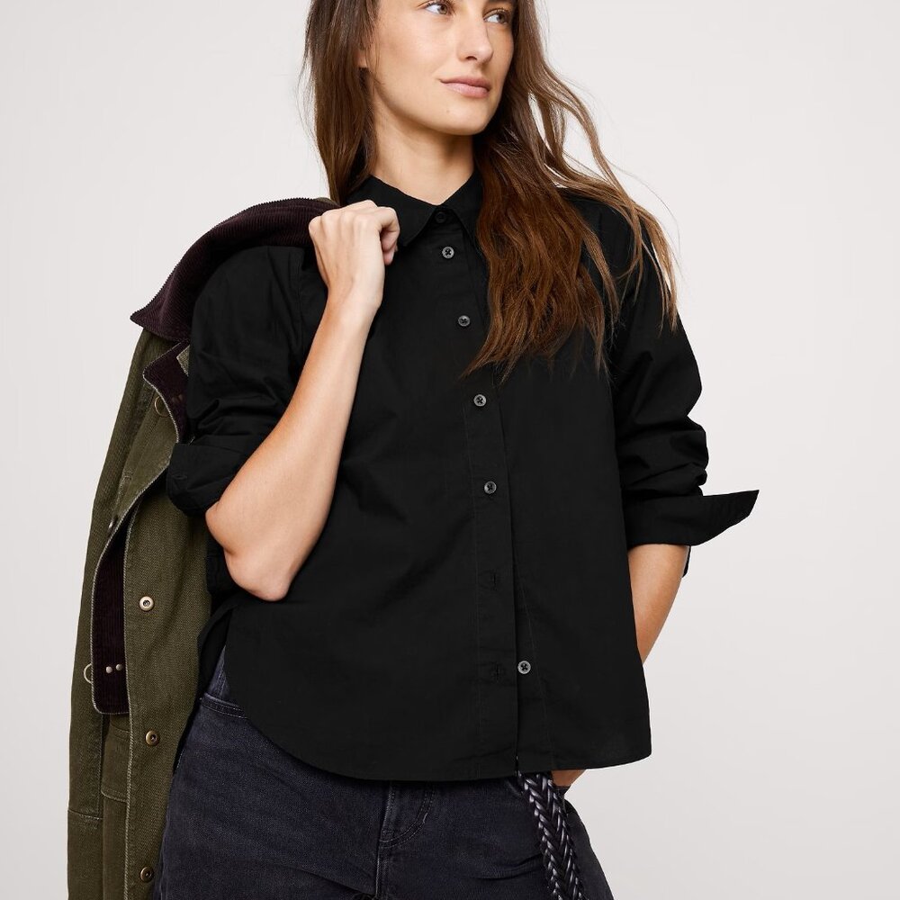 NWT!! Banana Republic Black Perfect Boxy Cotton Poplin Blouse Shirt Top XS